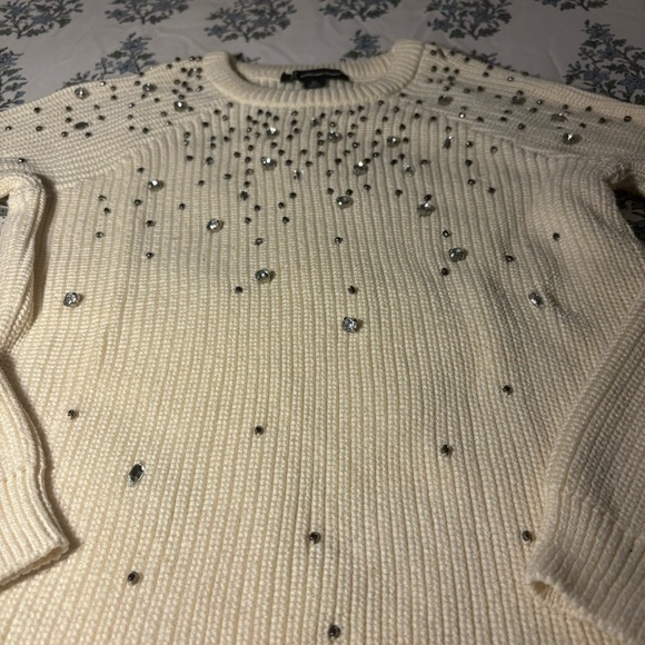 Heavy Knit Rhinestone Cream Sweater - Picture 2 of 8